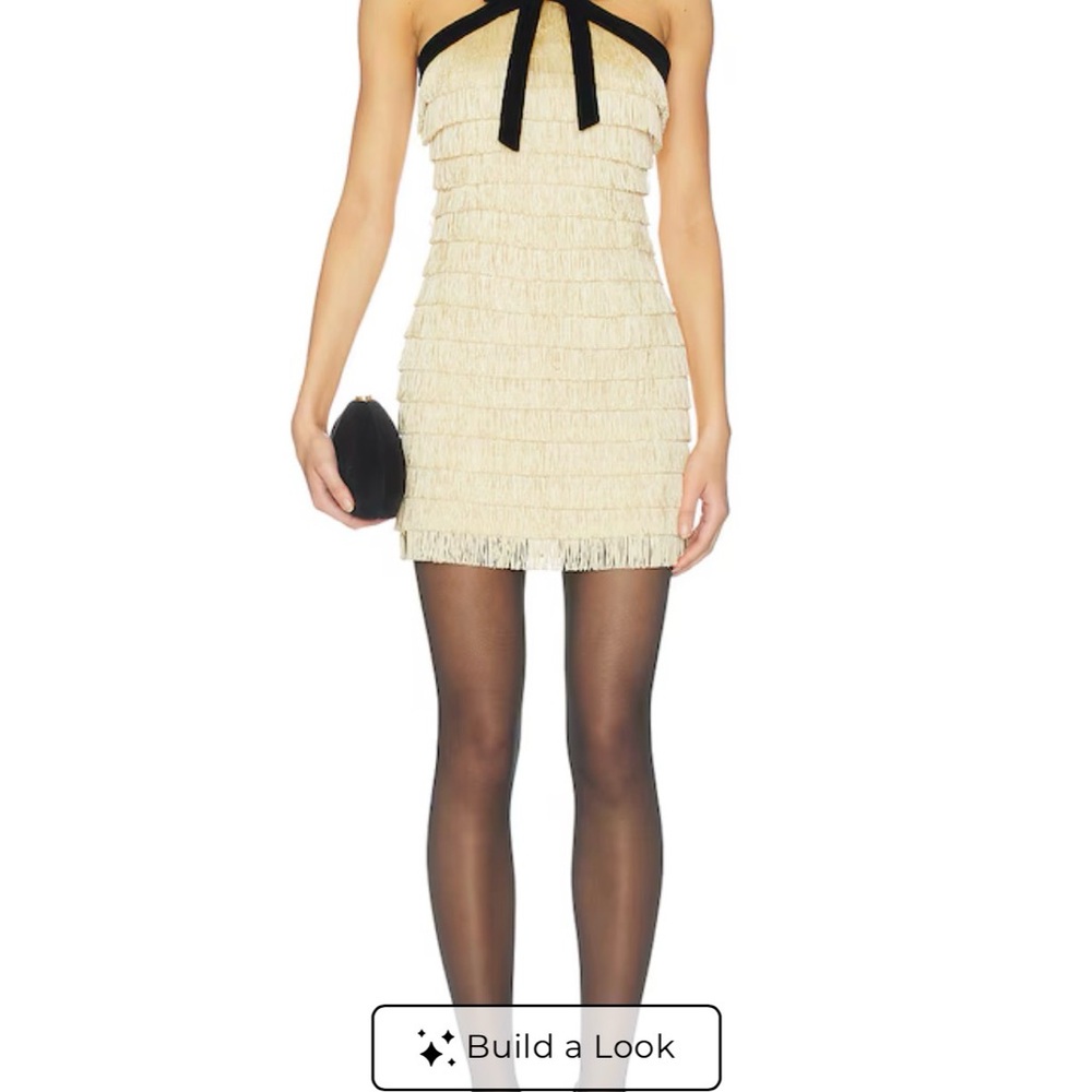 Maude Cream and Black Strapless Dress
